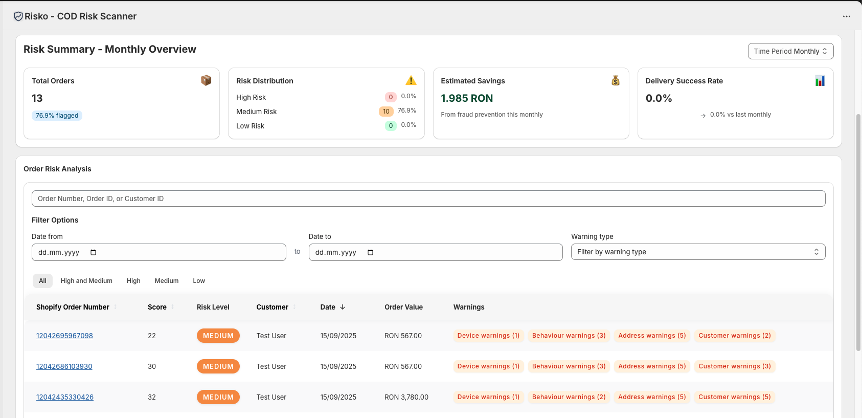 Order Dashboard